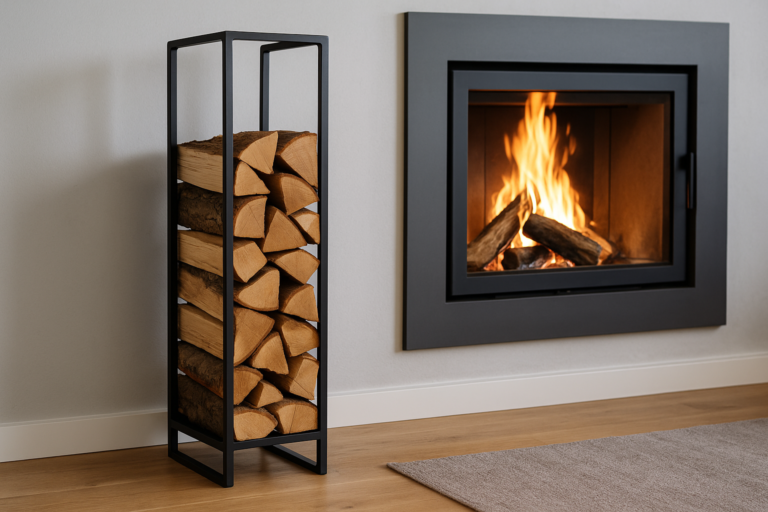 Stalowy stojak na drewno do kominka – funkcjonalność i loftowy styl w jednym